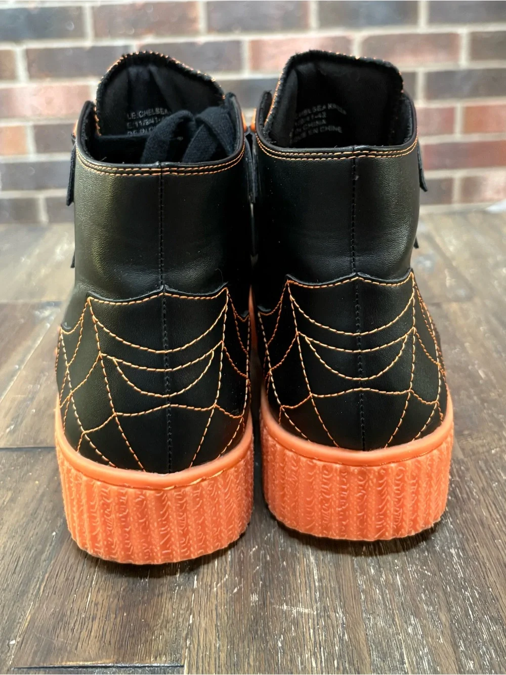 Strange Cvlt Chelsea Crew Black and Orange Spiderweb High-Top Sneakers size 11